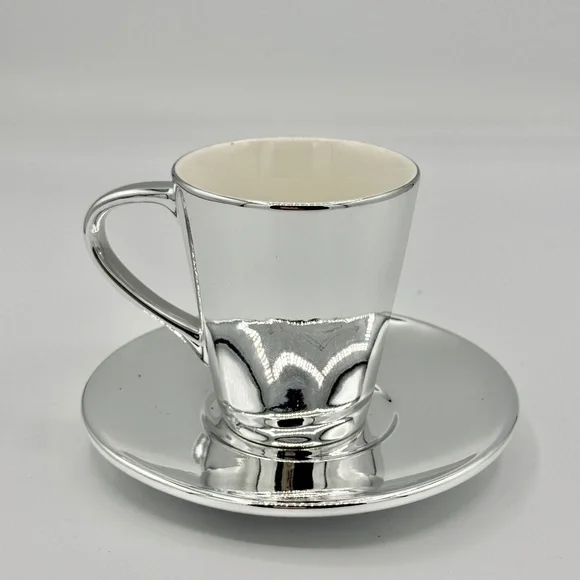 Starbucks | 2013 Silver & Red Mini Holiday Mug Plate Demi Espresso Set - Picture 2 of 11